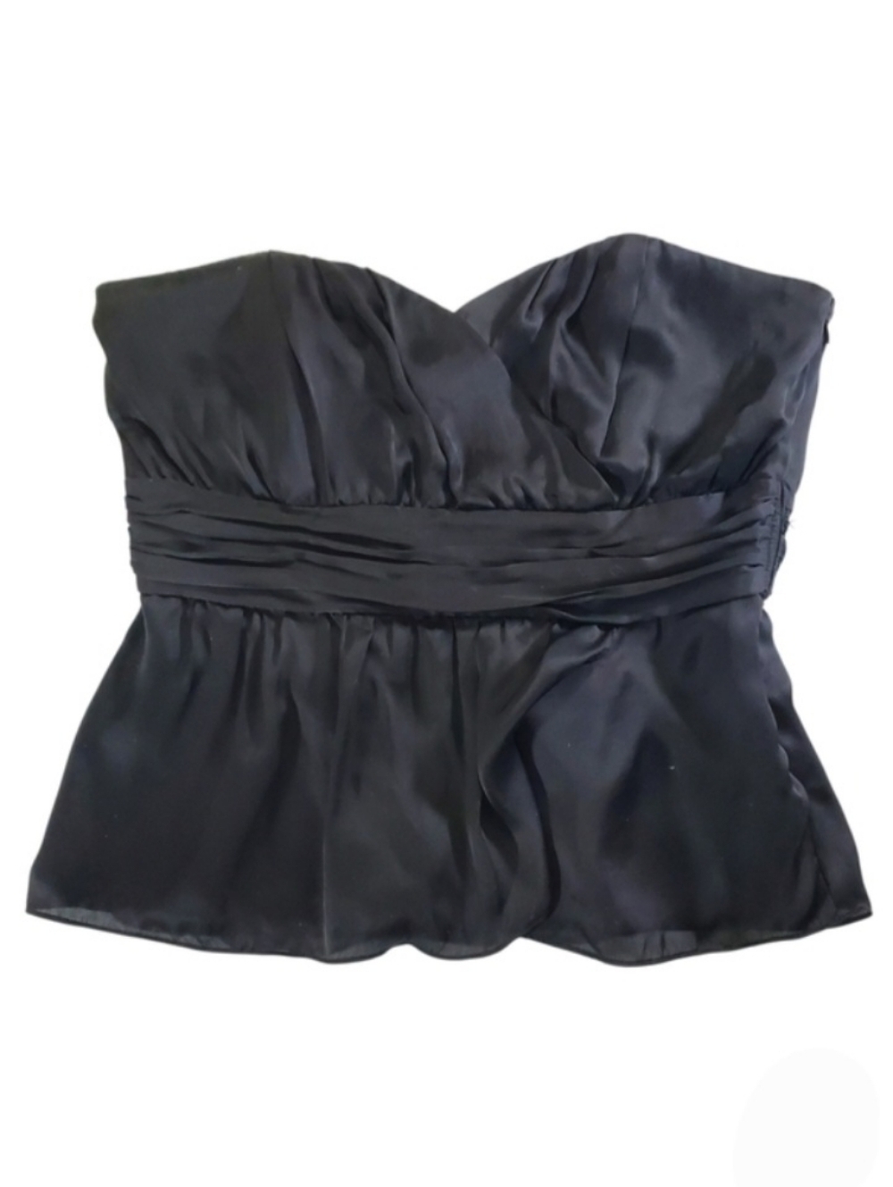 2435 * White House Black Market Strapless Silk Peplum Top Black Size M